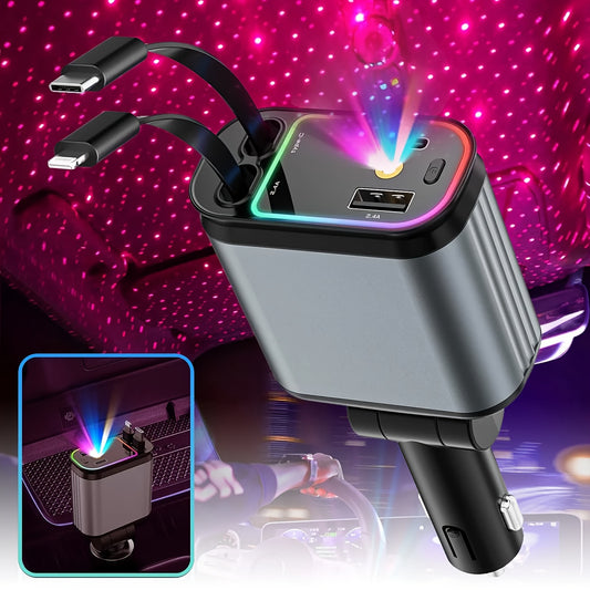 Incarcator Auto 4 in 1 Retractabil si proiectie LED